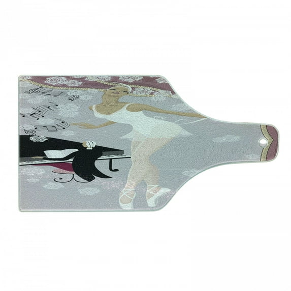 Ballet Cutting Board, Graceful Ballerina on Stage Showered Flowers and Pianist in the Background, Decorative Tempered Glass Cutting and Serving Board, in 3 Sizes, by Ambesonne