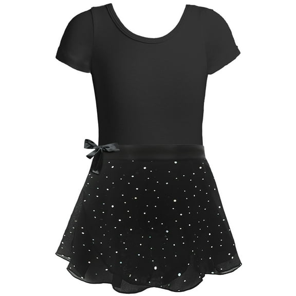 Girls Ballet Dance Leotard Outfit with Removable Ruffle Sleeve Tutu Skirt and Glitter Detachable Design for Ballerina Performance