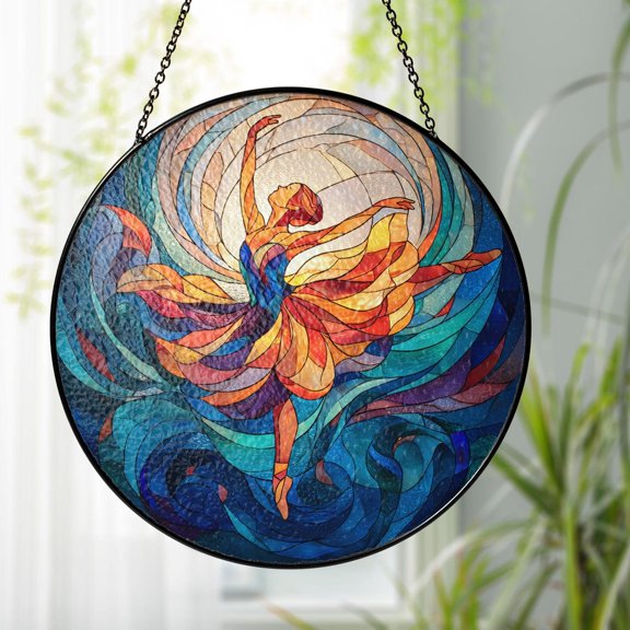 Ballet Dance Glass Suncatcher Ballet Dancing Light Catcher Window Hanging Dancing Home Decoration Ballerina Gift, Suncatcher Window Hanging, 3.5 in