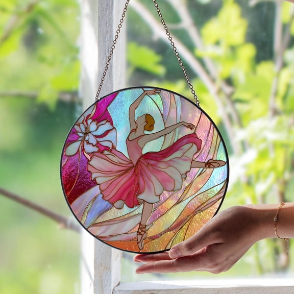 Ballet Dance Glass Window Suncatcher, Graceful Dancer Home Decor, Unique Ballerina Gift, Elegant Glass Art For Dance Lovers Gift, Suncatcher Window Hanging, 6.3 in
