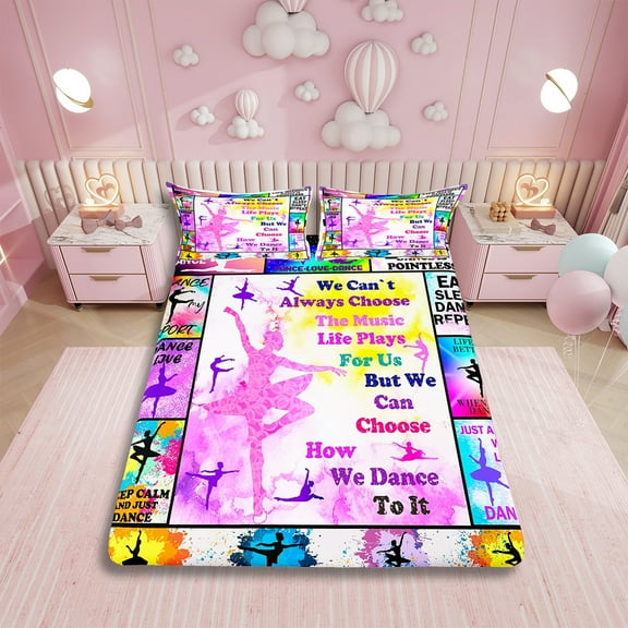 Ballet Dance Sheet Set Twin Size, Ballet Princess Dancer Sheets Bedroom Decor, Dance Theme Bed Set Ballerina Silhouette Modern Art Bed Sheets Set 3 Piece