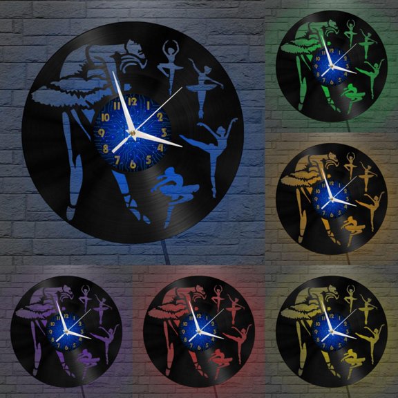 Ballet Dancer 12 Inch Vinyl Record Wall Clock - Silent, Creative, and Unique Clock for Living Room, Entryway, or Bedroom Decor - Perfect Gift Idea(12 inchs B with LED)