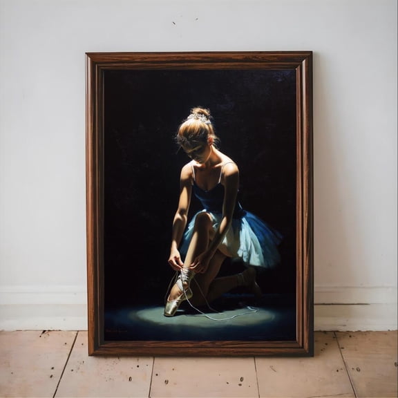 Ballet Dancer Ballerina Tying Shoes Elegant Dance Studio Feminine, Unframed Paper Poster 8x10in