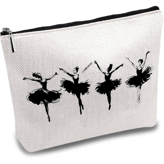 Ballet Dancer Canvas Makeup Bag Cosmetic Pouches Bags Portable Travel Make Up Canvas Toiletry Organizer Storage Purse Case with Zipper for Dance Teachers Women Friends Gifts 10 x 7 Inch Polyester