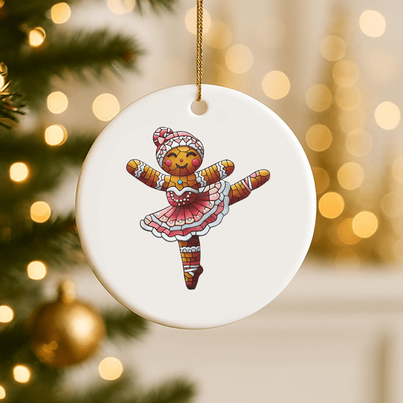 Ballet Dancer Gingerbread Christmas Dance Teacher Women 2D FLAT Ceramic Ornament