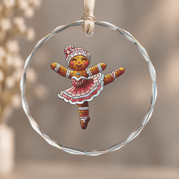 Ballet Dancer Gingerbread Dance Teacher Ornament, Indoor Decoration, Circle Glass Ornament