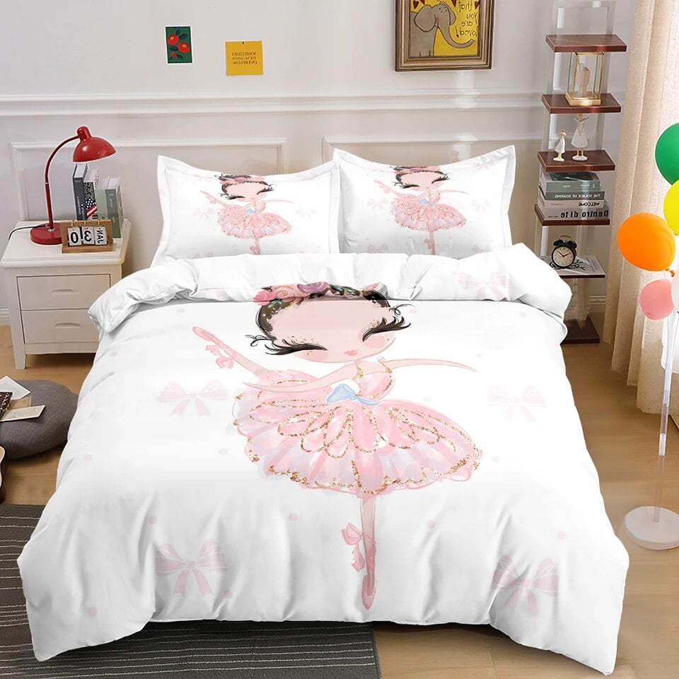 Ballet Dancer Girl Duvet Cover Set White Princess Bedding Set Cute