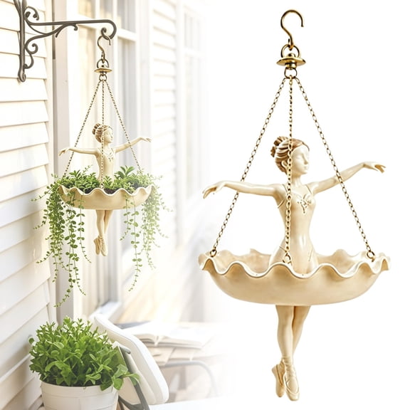 Ballet Dancer Hanging Planter Decorative Hanging Flower Pot for Indoor Outdoor Garden, Cute Hanging Planter for Succulents Plant, Whimsical Ballerina Plant Holder, Dance Teacher Gift