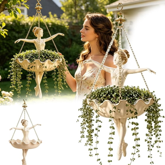 Ballet Dancer Hanging Planter Decorative Hanging Flower Pot for Indoor Outdoor Garden, Cute Hanging Planter for Succulents Spider Plant, Whimsical Ballerina Plant Holder, Dance Teacher Gift