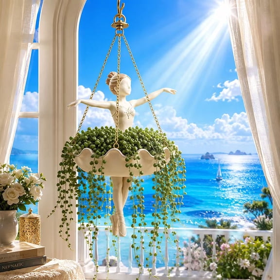 Ballet Dancer Hanging Planter, Decorative Hanging Flower Pot for Indoor Outdoor Plants, Resin Plant Holder for Succulents and Vines
