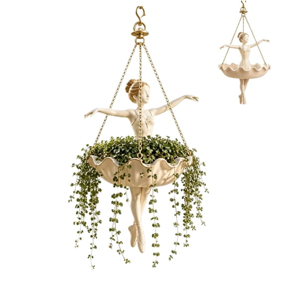 Ballet Dancer Hanging Planter, Resin Ballerina Hanging Plant Pot, Cute Succulents Spider Plant Pot for Indoor Outdoor Garden, Whimsical Ballerina Plant Holder