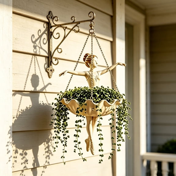 Ballet Dancer Hanging Planter, Resin Succulent Pot Holder, Ballerina Sculpture, Decorative Basket for Indoor Garden and Patio
