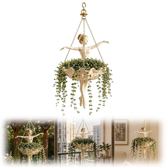 Ballet Dancer Hanging Planter, Whimsical Ballerina Plant Holder for Succulents & Spider Plants, Indoor Outdoor Garden Decor