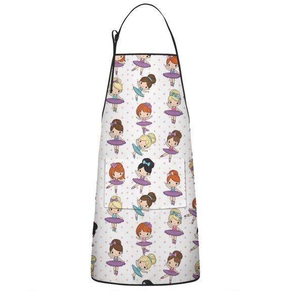 Ballet Dancer Princess Pattern Apron-Garden Aprons for Women with Pockets-Cotton Linen Waterproof Kitchen Cooking Gardening Aprons Adjustable for Kitchen,Cooking,BBQ and Salon 33x27 Inch