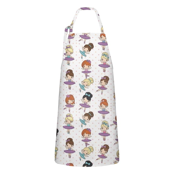 Ballet Dancer Princess Pattern Apron-Garden Aprons for Women with Pockets-Cotton Linen Waterproof Kitchen Cooking Gardening Aprons Adjustable for Kitchen,Cooking,BBQ and Salon 33x27 Inch