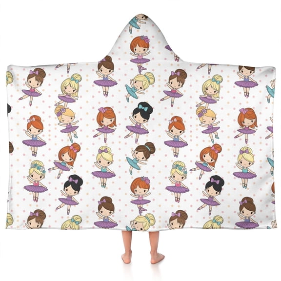 Ballet Dancer Princess Pattern Hooded Bath Towel,50"x30" for Ages 3 To 12 Kids, Quick Dry Lightweight Soft Microfiber Hood Beach Towel Cover Up for Kids