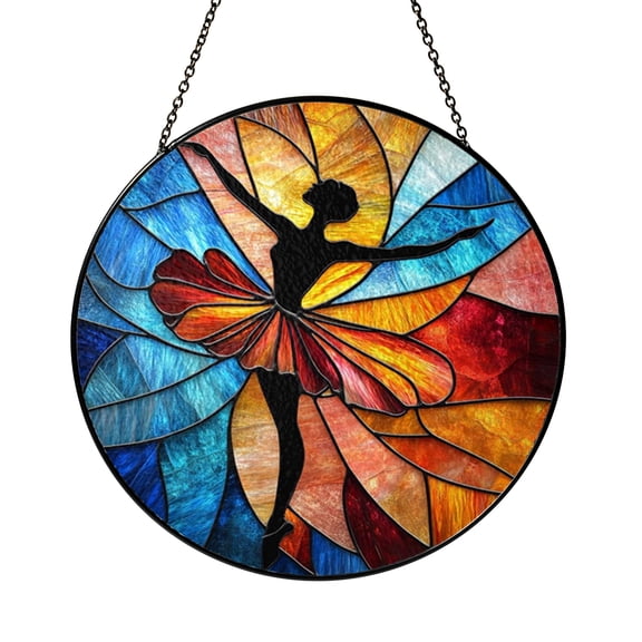 Ballet Dancer Stained Glass Style Window Suncatcher, Elegant Ballerina Silhouette Hanging Ornament, Dance Studio Window Decor, Artistic Ballet Theme Glass Decoration Gift