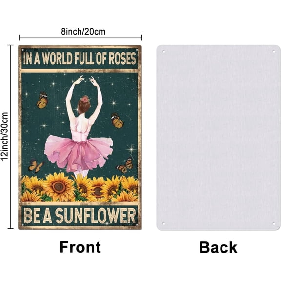 Ballet Dancer in The Sunflower Bush Vintage Metal Tin Sign Plaque Poster 812inch Retro Metal Wall Decorative Tin Signs for Home Kitchen Bar Coffee Shop Club Orchard Decoration