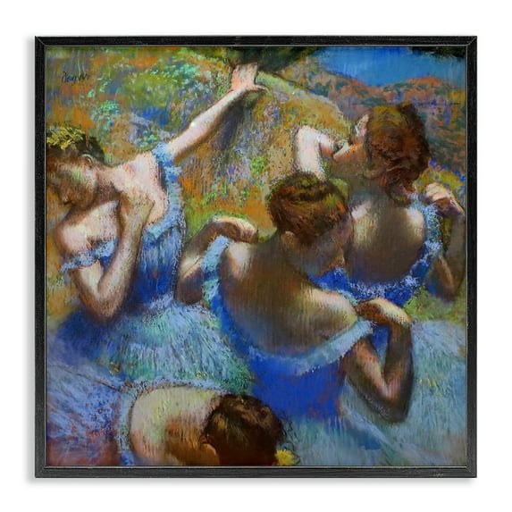 Ballet Dancers Blue Green Classic Degas Painting Novelty Framed Art Print Wall Art, 17x17