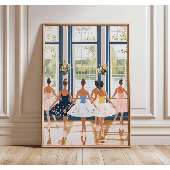 Ballet Dancers Elegant Ballerina Studio Dance Class Home Wall Art Print, Unframed Paper Poster 8x10in