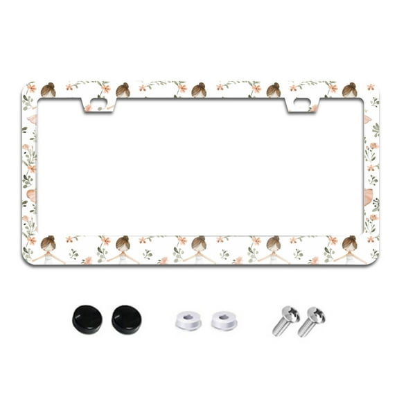 Ballet Dancers Floral and Ribbons License Plate Frames for Women Men Car Plate Holder Cover Metal Tag Aluminum Car Accessories Front Rear Plate Decor