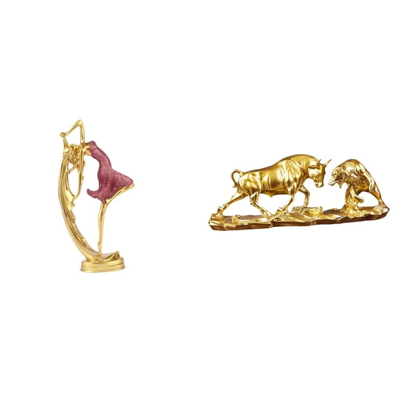 Ballet Dancing Girl Statue Bear Figurine Bull Ornament Resin Material for Living Room Desktop Display