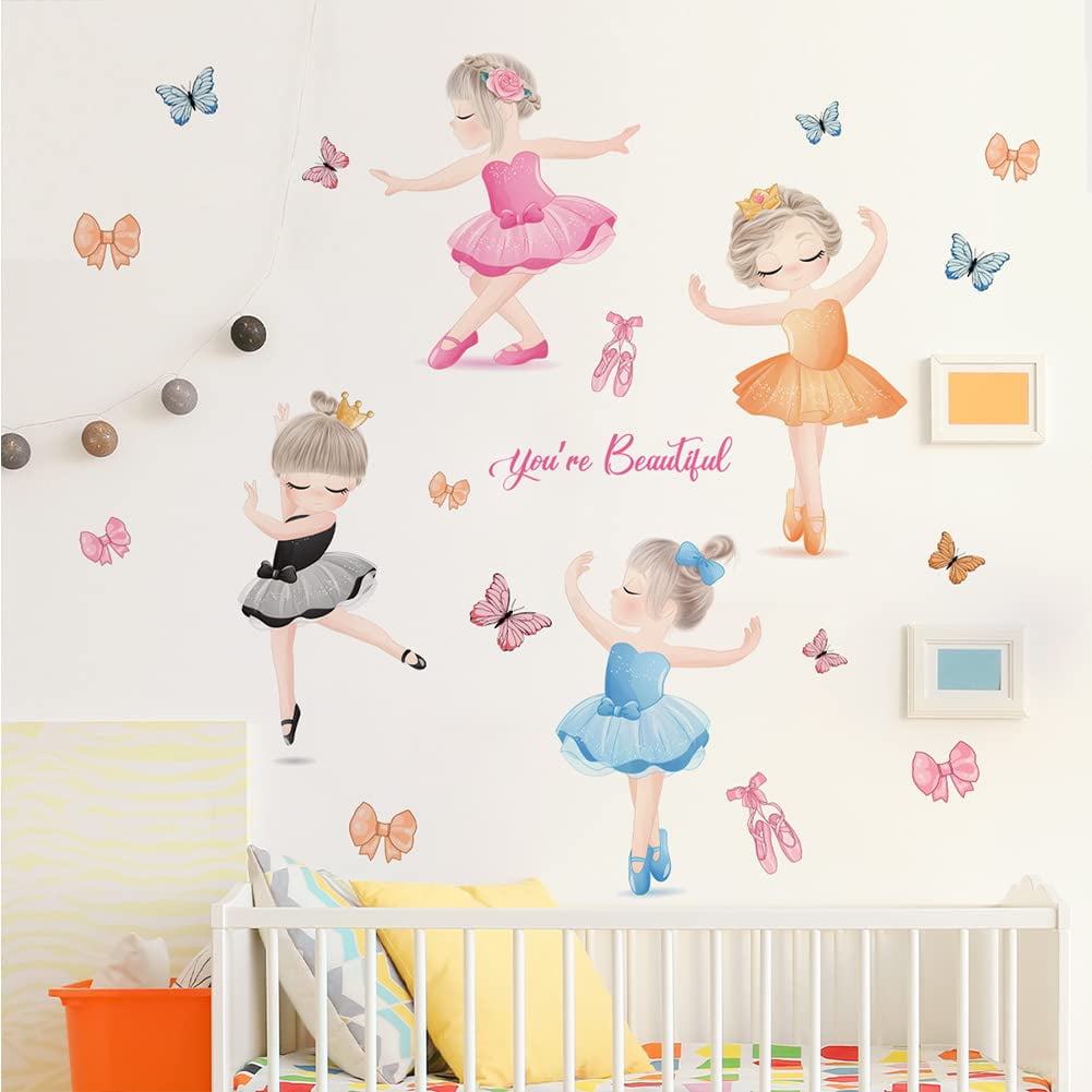 Ballet Dancing Girl Wall Art Decals Star Moon Wall Stickers for Kids