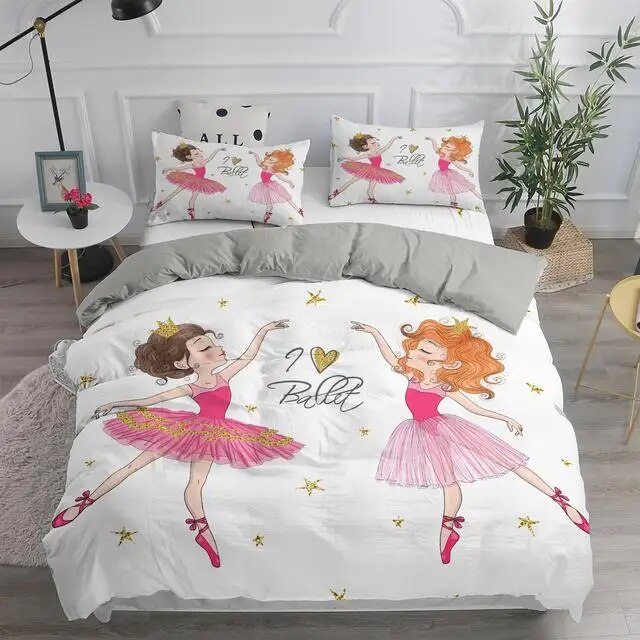 Ballet Dancing Girls King Duvet Cover Lovely Little Ballerinas Bedding