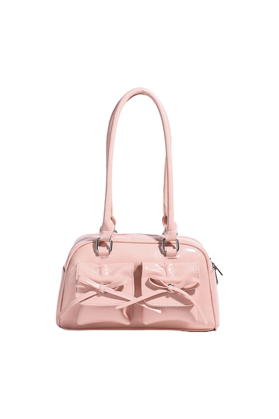 Ballet Dark Bow Ruffle Macaron Baguette Underarm Shoulder Handheld Bag PU Niche Pillow Bag Fashion Cross-border Women Bag in Black for Daily Outfits