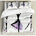 thumbnail image 1 of Ballet Duvet Cover Set King Size, Ballerina Silhouettes Practising Classic Dance Performing Theatrical Art, Decorative 3 Piece Bedding Set with 2 Pillow Shams, Off White Black Mauve, by Ambesonne, 1 of 2