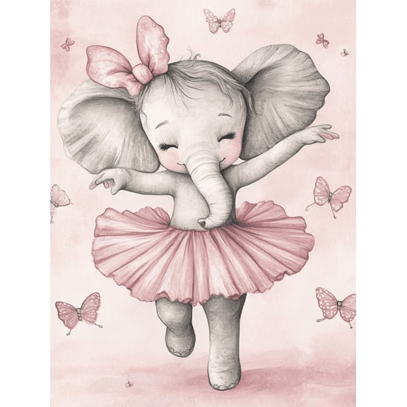 Ballet Elephant Canvas Painting/Wall Art Perfect for Bedroom Nursery Living Room Girl's Room and Dance Studio Decoration.