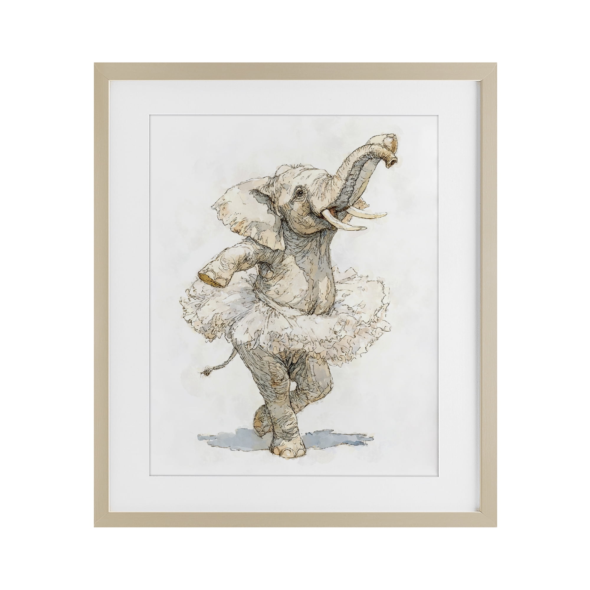 Ballet Elephant Tutu Birch Framed Print Under Glass, design by Ziwei Li