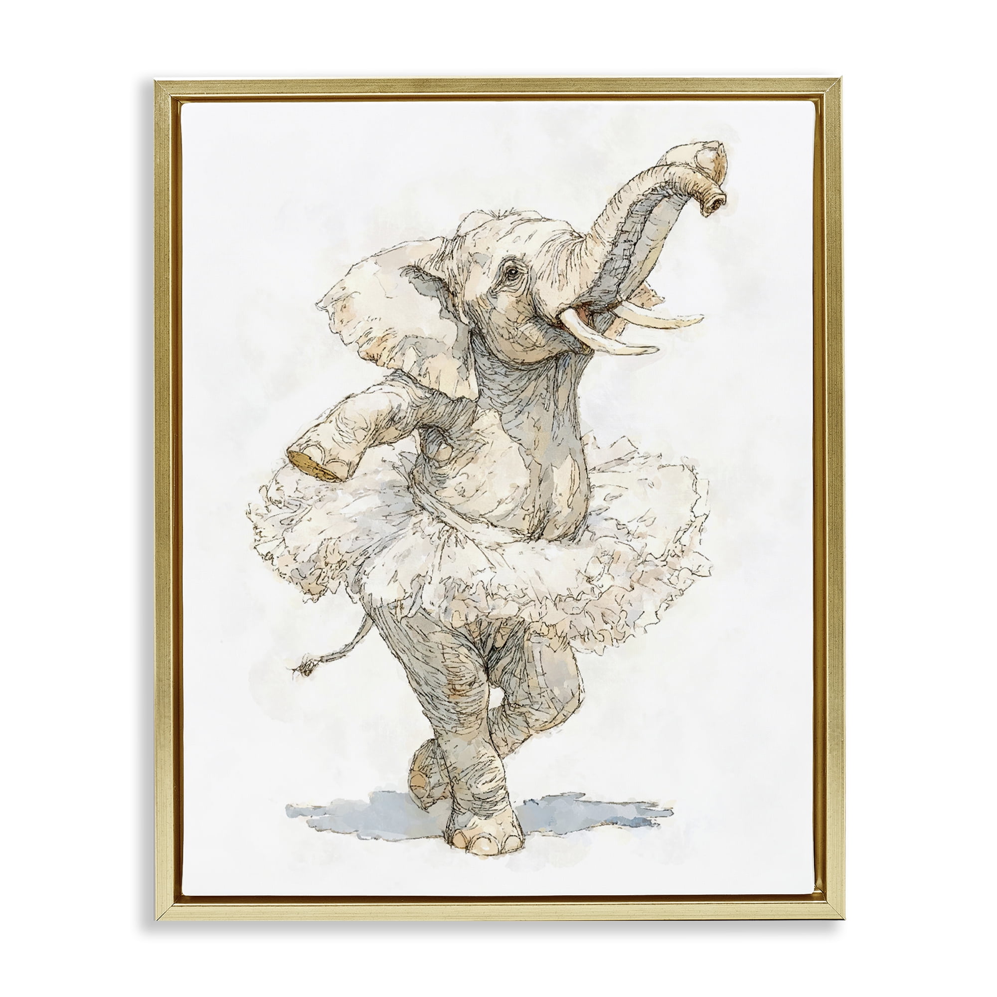 Ballet Elephant Tutu Gold Framed Floater Canvas Wall Art, design by Ziwei Li