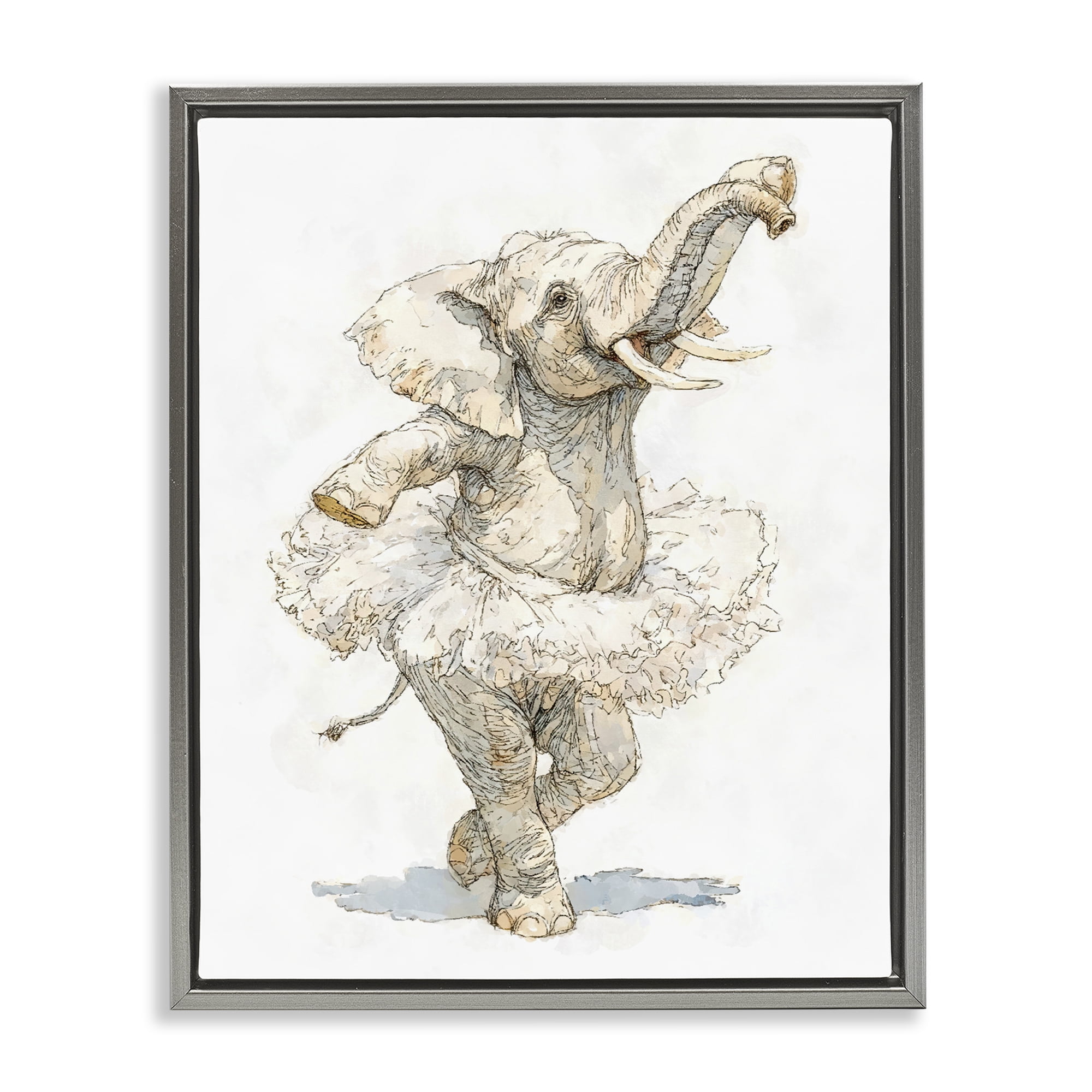 Ballet Elephant Tutu Gray Framed Floater Canvas Wall Art, design by Ziwei Li