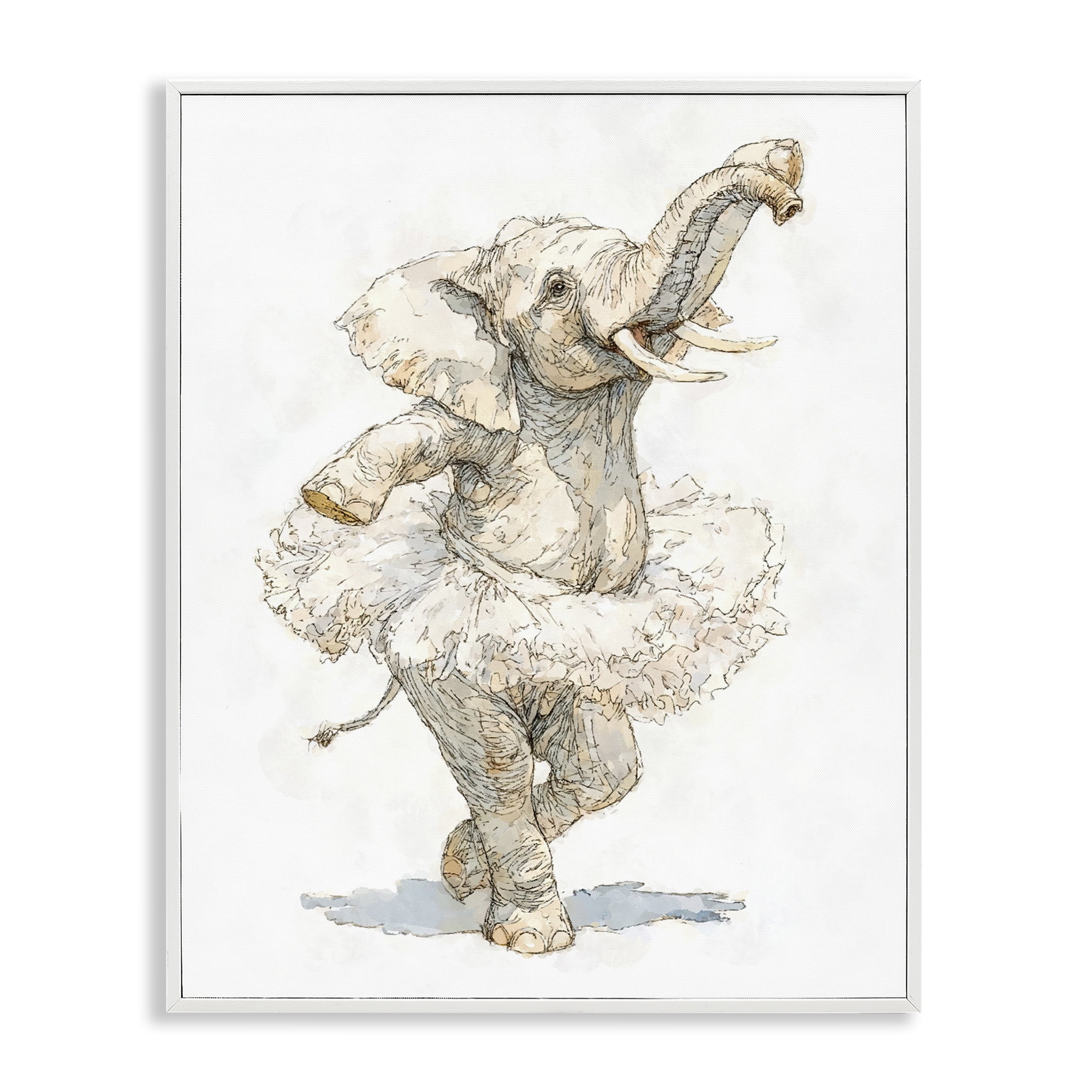 Ballet Elephant Tutu White Framed Giclee Art, design by Ziwei Li