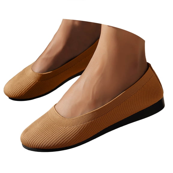Ballet Flat Dress Shoes for Women 2025 Fashion Casual Knit Round Toe Slip on Low Wedges Comfort Walking Heels