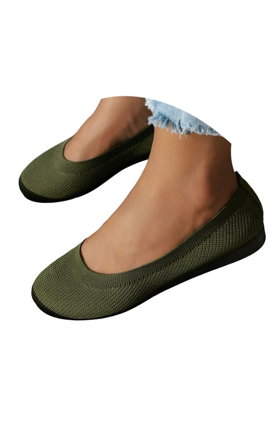 Ballet Flat Dress Shoes for Women 2025 Fashion Casual Knit Round Toe Slip on Low Wedges Comfort Walking Heels