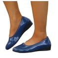 thumbnail image 1 of Ballet Flat Shoes for Women Shine Leather Round Toe Slip on Low Wedge Heel Business Work Dress Shoes Casual Walking Shoes Blue Size 6.5, 1 of 7