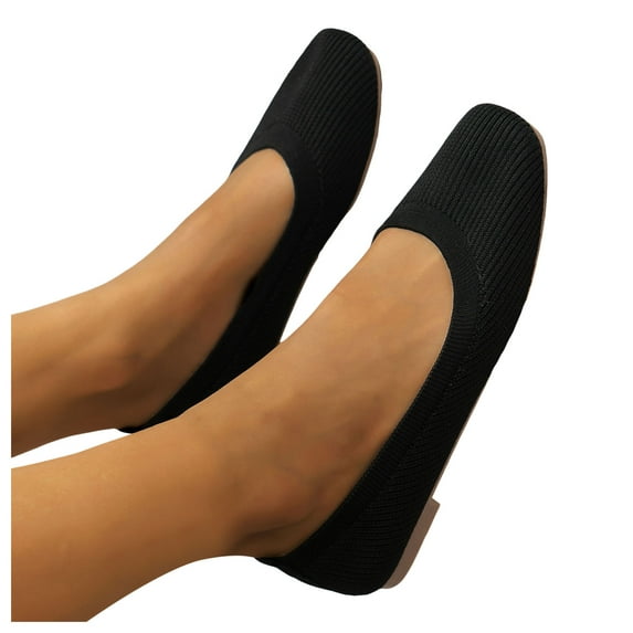 Ballet Flats Dress Shoes for Women Comfortable Knit Casual Square Toe Work Office Slip on Low Heels Loafers