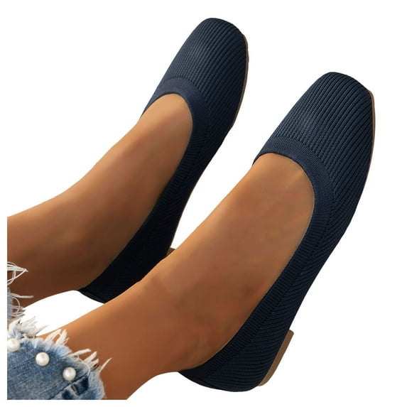 Ballet Flats Dress Shoes for Women Comfortable Knit Casual Square Toe Work Office Slip on Low Heels Loafers