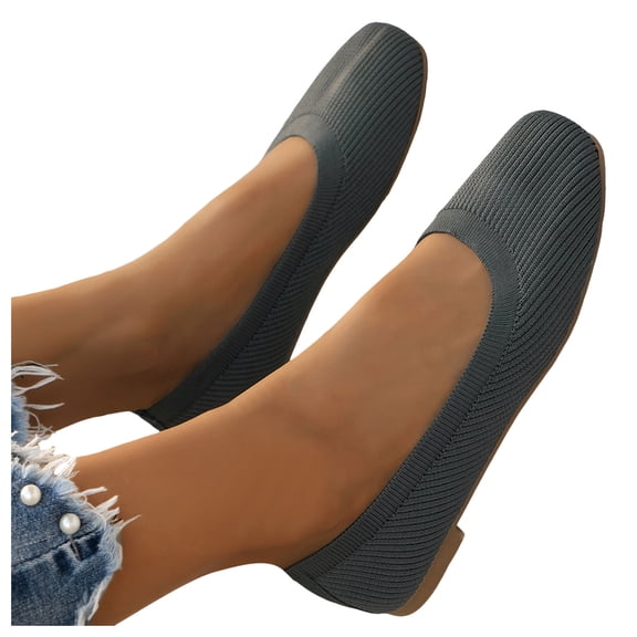 Ballet Flats Dress Shoes for Women Comfortable Knit Casual Square Toe Work Office Slip on Low Heels Loafers