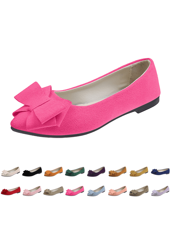 Ballet Flats Shoes for Women: Dressy Pointed Toe Bow Flats Comfortable Slip On Work Business Casual Shoes Hot Pink
