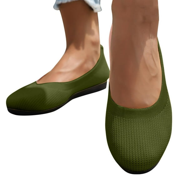 Ballet Flats Shoes for Women, Foldable Knit Women's Flats with Arch Support, Comfortable Shoes for Women Dressy Casual Work Office Army Green 6.5