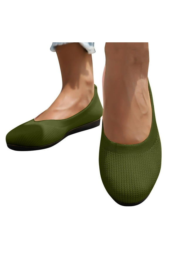 Ballet Flats Shoes for Women, Foldable Knit Women's Flats with Arch Support, Comfortable Shoes for Women Dressy Casual Work Office Army Green 6.5