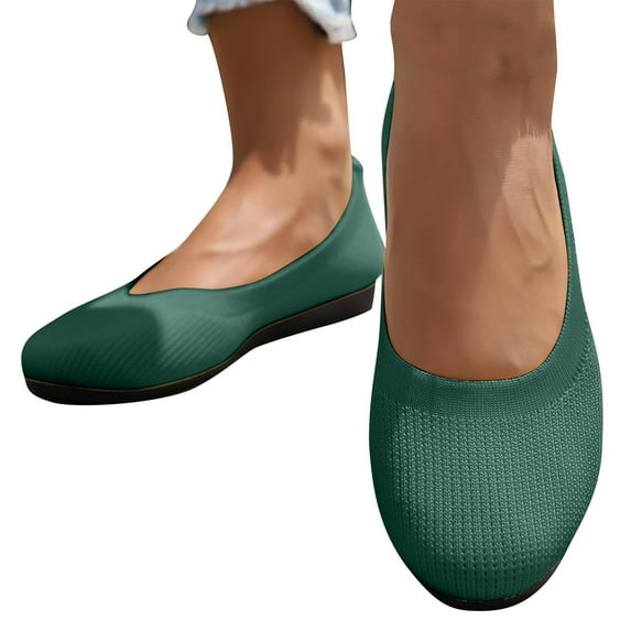 Ballet Flats Shoes for Women, Foldable Knit Women's Flats with Arch Support, Comfortable Shoes for Women Dressy Casual Work Office Green 5.5