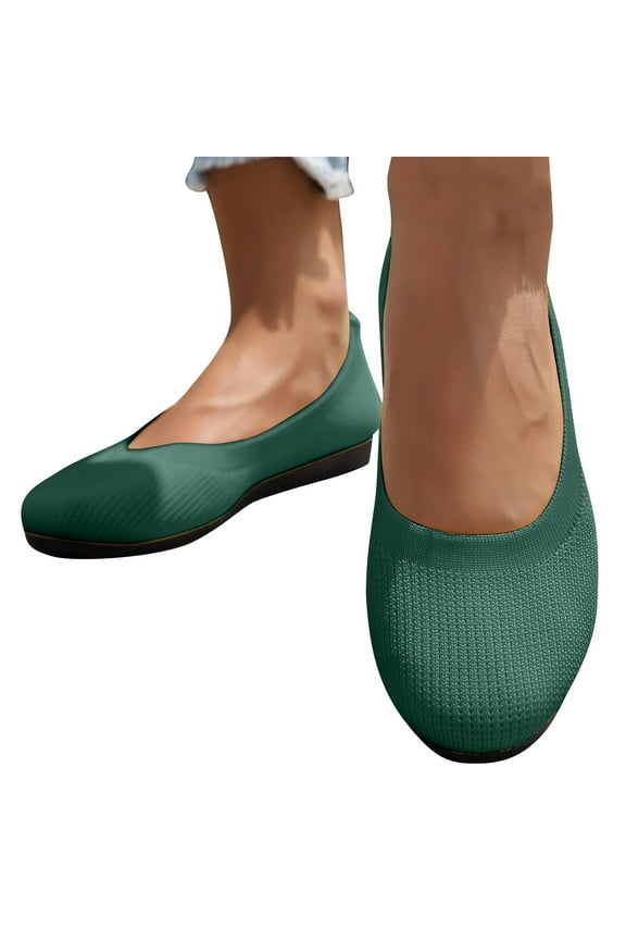 Ballet Flats Shoes for Women, Foldable Knit Women's Flats with Arch Support, Comfortable Shoes for Women Dressy Casual Work Office Green 6.5