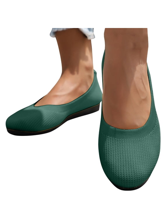 Ballet Flats Shoes for Women, Foldable Knit Women's Flats with Arch Support, Comfortable Shoes for Women Dressy Casual Work Office Green 6