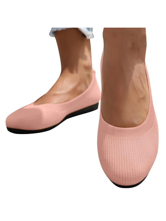 Ballet Flats Shoes for Women, Foldable Knit Women's Flats with Arch Support, Comfortable Shoes for Women Dressy Casual Work Office Pink 6