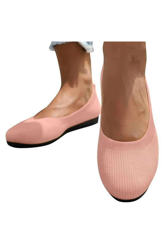 Ballet Flats Shoes for Women, Foldable Knit Women's Flats with Arch Support, Comfortable Shoes for Women Dressy Casual Work Office Pink 9