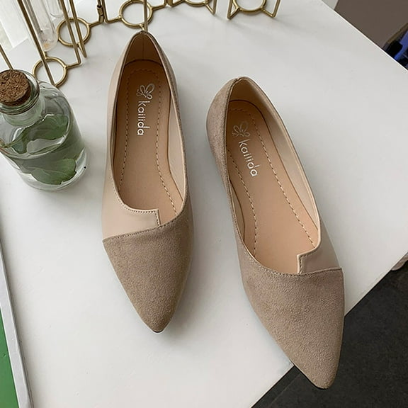 Ballet Flats For Women Ladies Fashion Causal Color Block Suede Pointed Toe Formal Dress Oxfords Comfortable Business Office Slip On Loafers Walking Driving Shoes For Beach Travel Wedding Party